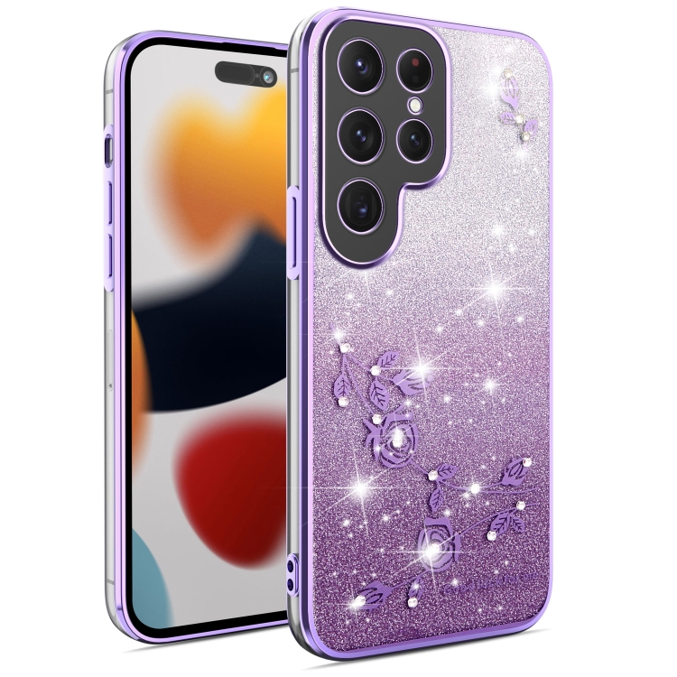 

For Samsung Galaxy S25 Ultra 5G Gradient Glitter Flower All-inclusive Phone Case(Purple)
