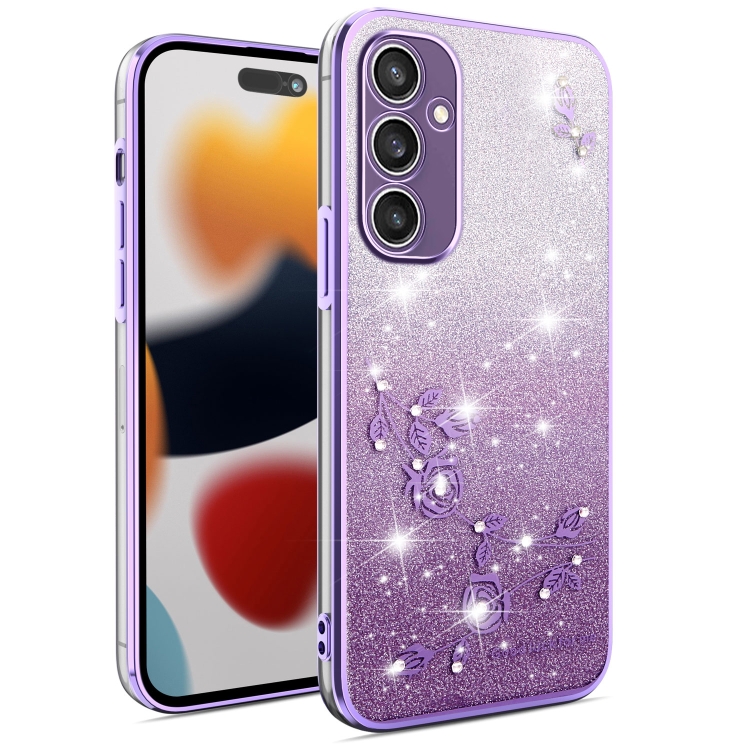 

For Samsung Galaxy S24 5G Gradient Glitter Flower All-inclusive Phone Case(Purple)