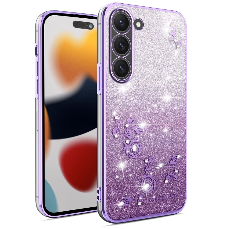 

For Samsung Galaxy S23 5G Gradient Glitter Flower All-inclusive Phone Case(Purple)