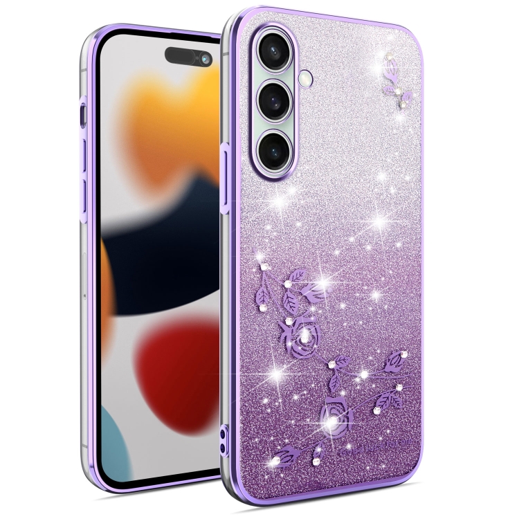 

For Samsung Galaxy S24 FE 5G Gradient Glitter Flower All-inclusive Phone Case(Purple)