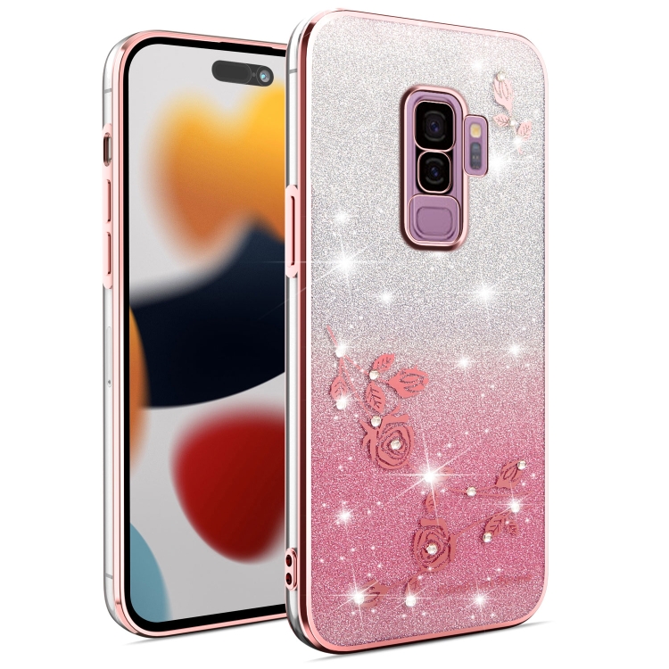 For Samsung Galaxy S9+ Gradient Glitter Flower All-inclusive