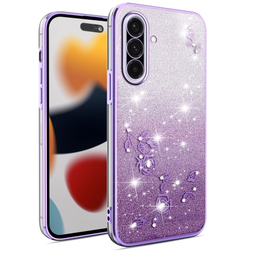 

For Samsung Galaxy A36 Gradient Glitter Flower All-inclusive Phone Case(Purple)