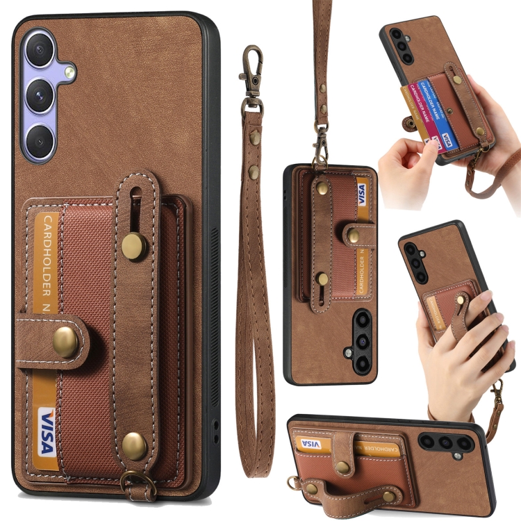 

For Samsung Galaxy S25+ 5G Retro Cross Wristband Wallet Leather Back Phone Case(Brown)