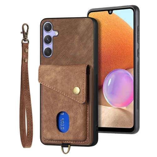 

For Samsung Galaxy S25 5G Retro Card Wallet Fold Leather Phone Case with Strap(Brown)