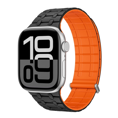 

For Apple Watch 46mm / 49mm / 45mm / 44mm AW-AP Dual Color Magnetic Silicone Watch Band(Black Orange)