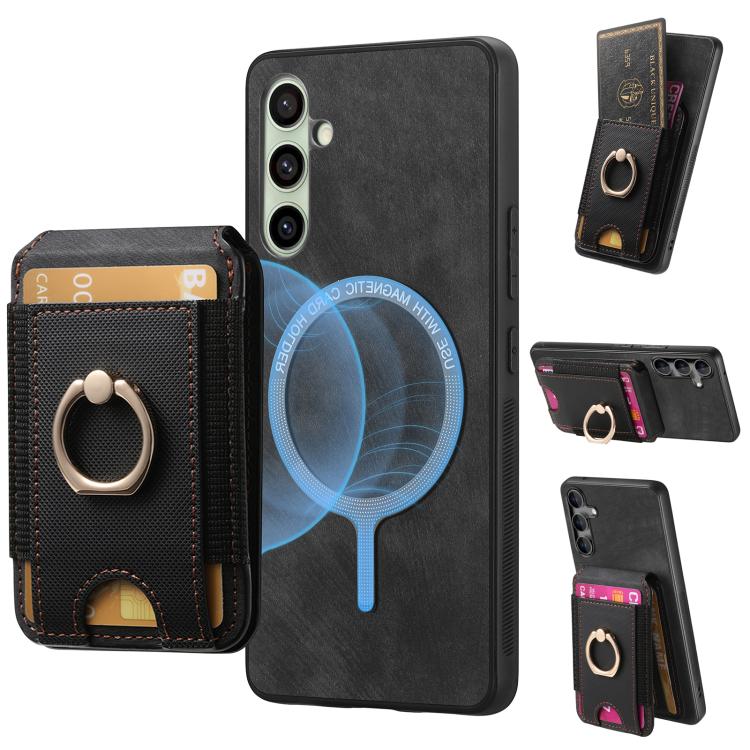 

For Samsung Galaxy A56 5G Retro Splitable Magnetic Stand Card Bag Leather Phone Case(Black)