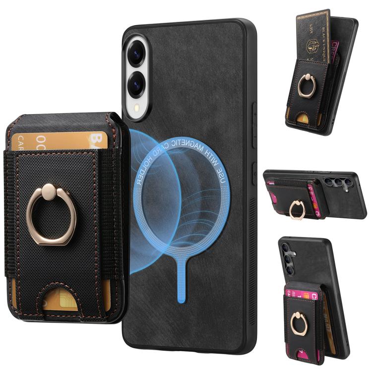 

For Samsung Galaxy S25 Edge 5G Retro Splitable Magnetic Stand Card Bag Leather Phone Case(Black)