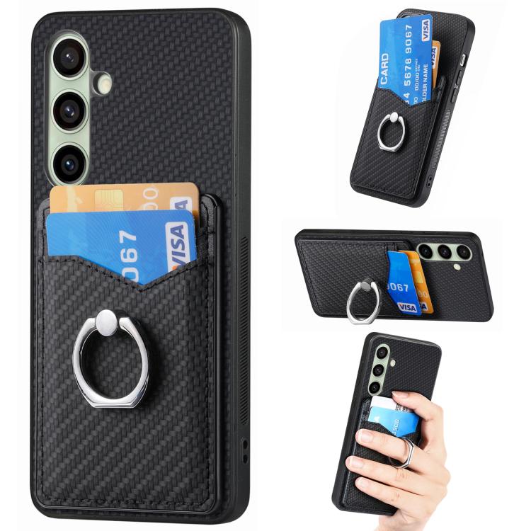 

For Samsung Galaxy A56 5G Carbon Fiber Card Wallet Ring Phone Case(Black)