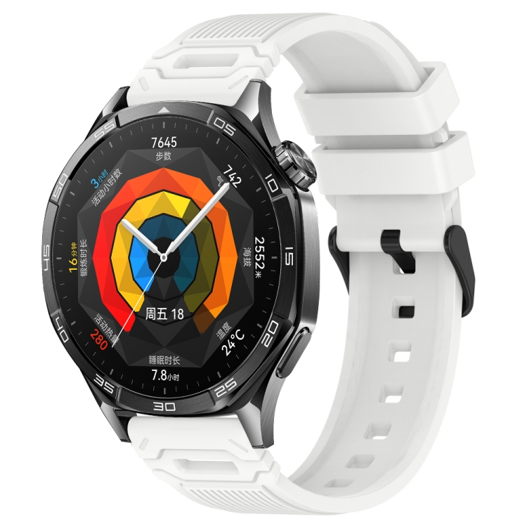 

For Huawei Watch 22mm Vertical Pattern Black Buckle Silicone Watch Band(White)