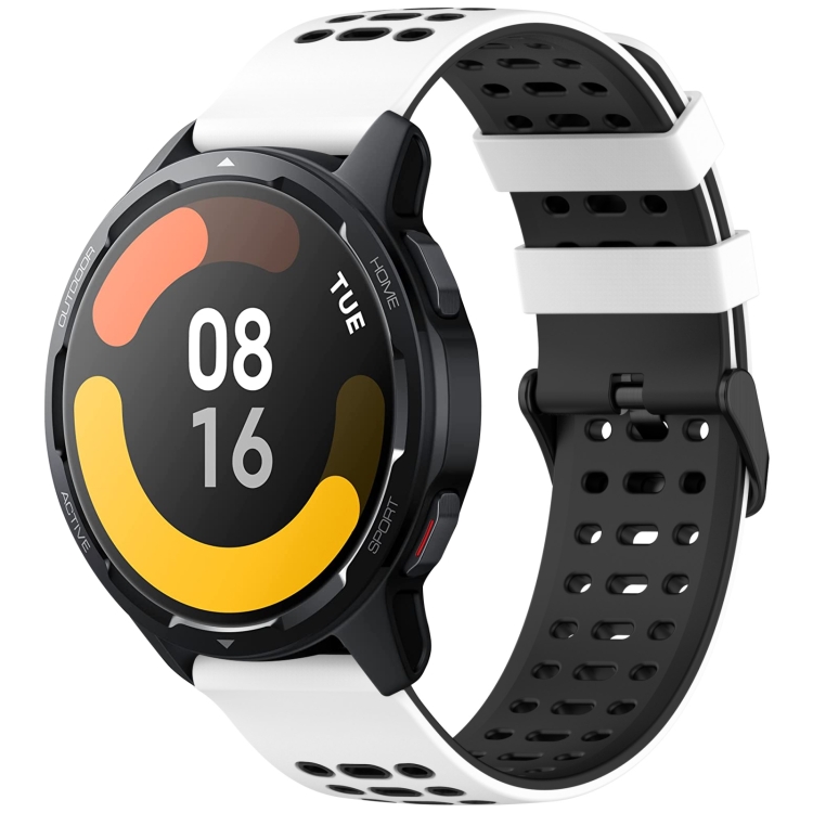 

For Xiaomi Watch 22mm Three Rows Hole Two Color Silicone Watch Band(White+Black)