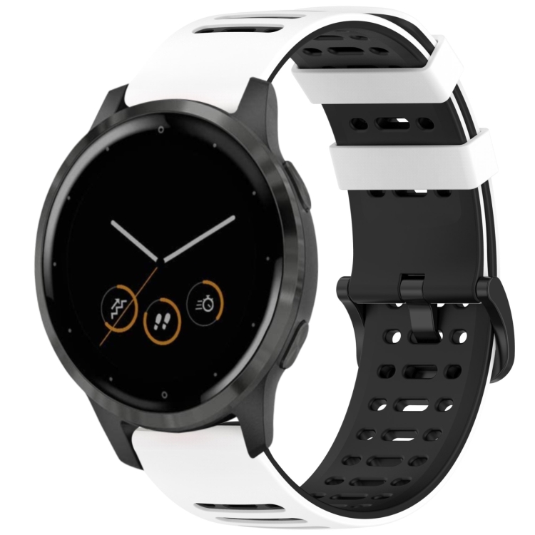 

For Garmin Watch 22mm Hollow Three Rows Hole Two Color Silicone Watch Band(White+Black)