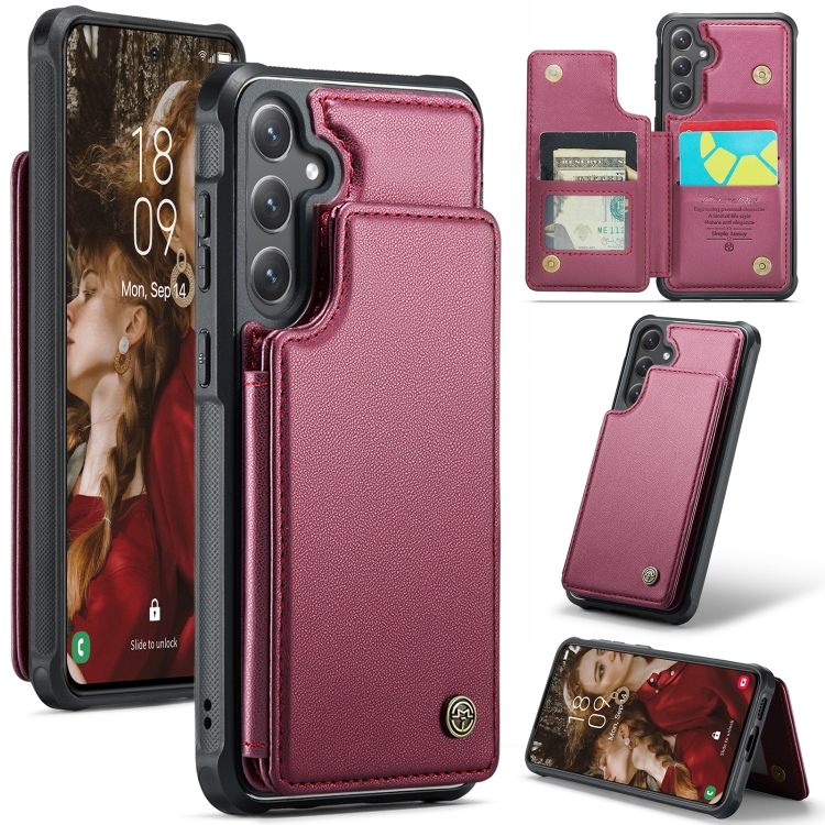 

For Samsung Galaxy S25+ 5G CaseMe C22 Card Slots Holder RFID Anti-theft Phone Case(Red)