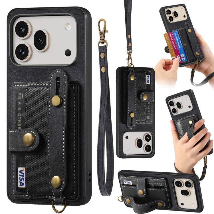 

For Honor 600 Pro Global Retro Cross Wristband Wallet Leather Back Phone Case(Black)