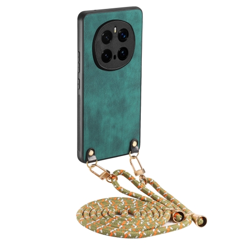 

For Honor Magic7 Pro Vintage Leather PC Back Cover Phone Case with Crossbody Strap(Green)