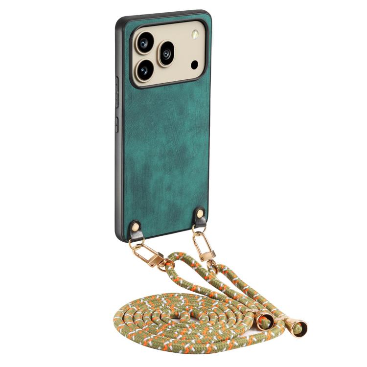 

For Honor 600 Pro Global Vintage Leather PC Back Cover Phone Case with Crossbody Strap(Green)
