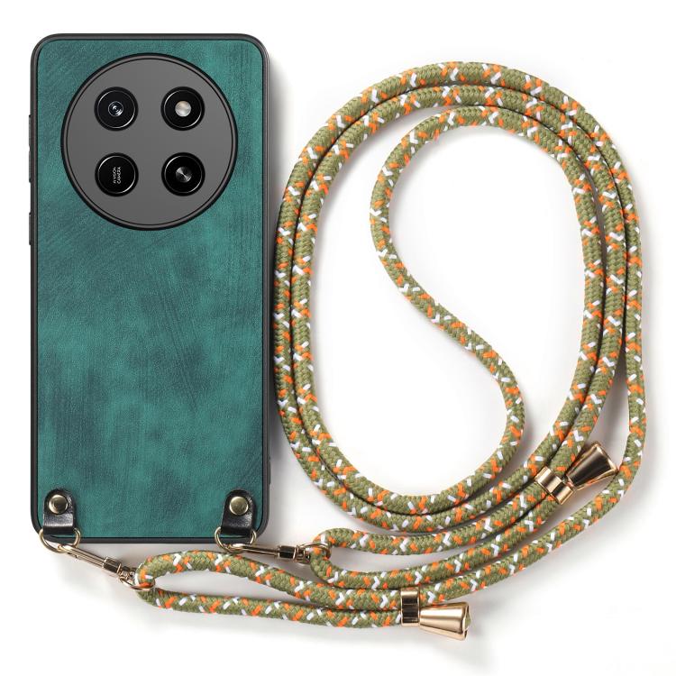 For Honor X80 Pro Max 5G Vintage Leather PC Back Cover Phone Case with Crossbody Strap(Green)