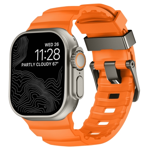 

For Apple Watch 46mm / 49mm / 45mm / 44mm Wild Path Grey Buckle Thickened Silicone Watch Band(Orange)