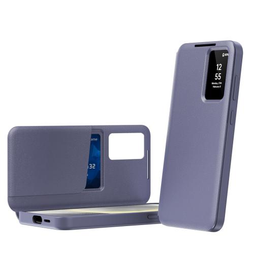 

For Samsung Galaxy S22 5G Smart View Window Leather Phone Case with Card Slot(Purple)