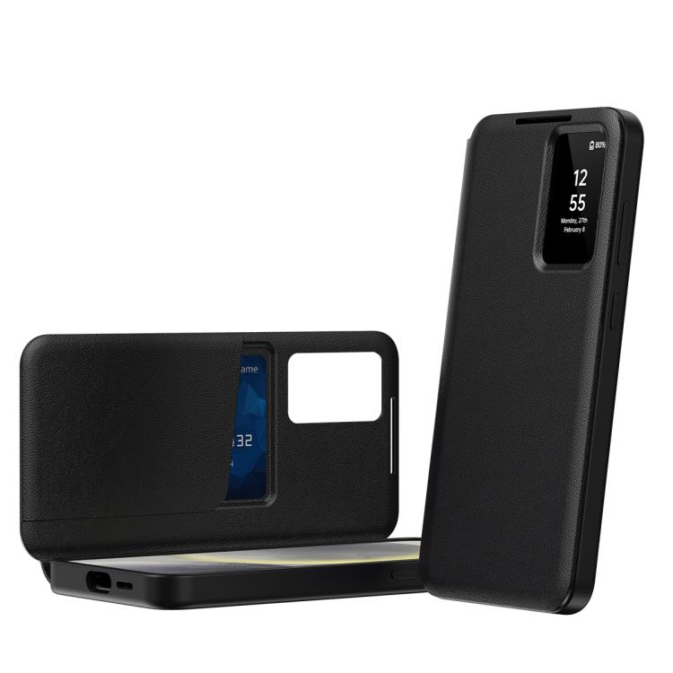 

For Samsung Galaxy S24 5G Smart View Window Leather Phone Case with Card Slot(Black)