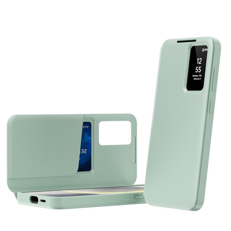 

For Samsung Galaxy S25 5G Smart View Window Leather Phone Case with Card Slot(Green)