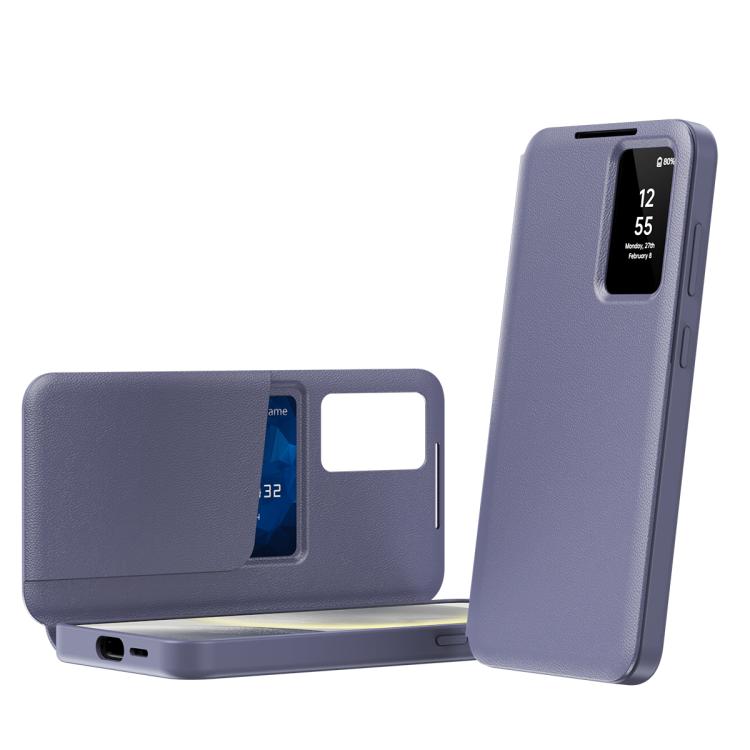 

For Samsung Galaxy S25 Ultra 5G Smart View Window Leather Phone Case with Card Slot(Purple)