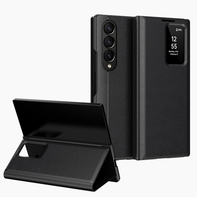 

For Samsung Galaxy Z Fold3 5G Smart View Window Leather Phone Case with Card Slot(Black)
