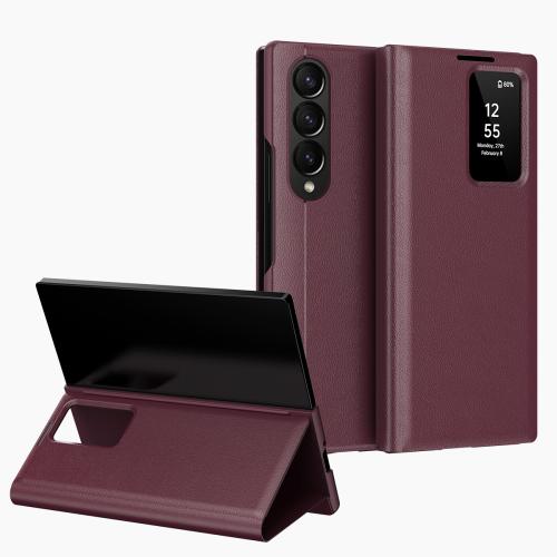 

For Samsung Galaxy Z Fold3 5G Smart View Window Leather Phone Case with Card Slot(Red)