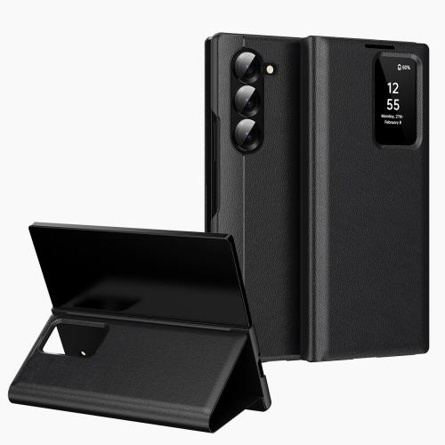 

For Samsung Galaxy Z Fold5 5G Smart View Window Leather Phone Case with Card Slot(Black)