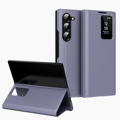 

For Samsung Galaxy Z Fold5 5G Smart View Window Leather Phone Case with Card Slot(Purple)