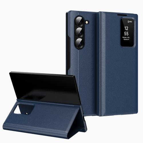 

For Samsung Galaxy Z Fold6 5G Smart View Window Leather Phone Case with Card Slot(Blue)