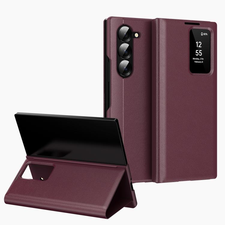 

For Samsung Galaxy Z Fold6 5G Smart View Window Leather Phone Case with Card Slot(Red)