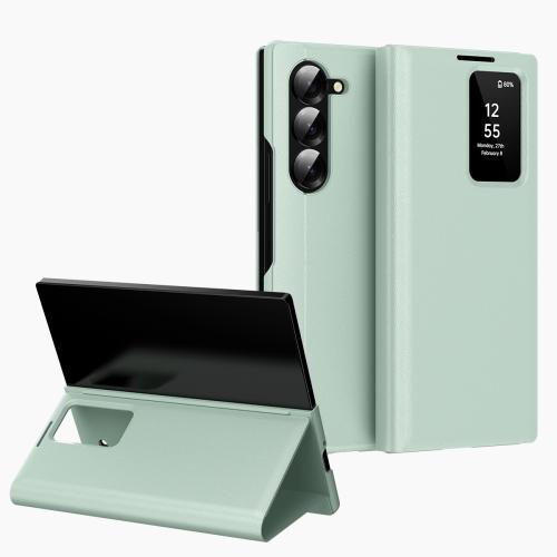 

For Samsung Galaxy Z Fold6 5G Smart View Window Leather Phone Case with Card Slot(Green)