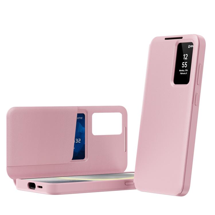 For Galaxy S26 Ultra 5G Smart View Window Leather Phone Case with Card Slot(Pink)
