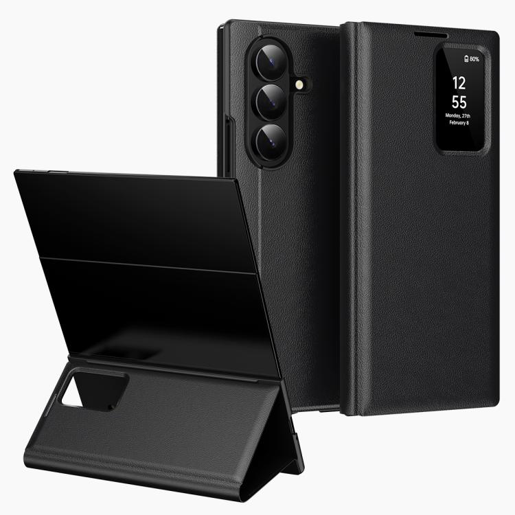For Galaxy Z TriFold Smart View Window Leather Phone Case with Card Slot(Black)