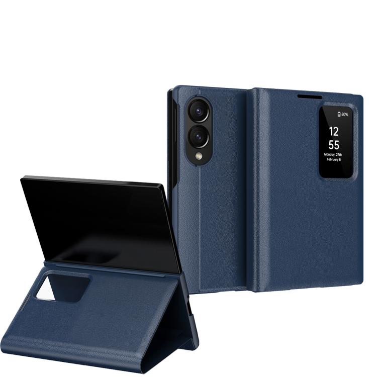 For Galaxy Z Fold8 5G Smart View Window Leather Phone Case with Card Slot(Blue)