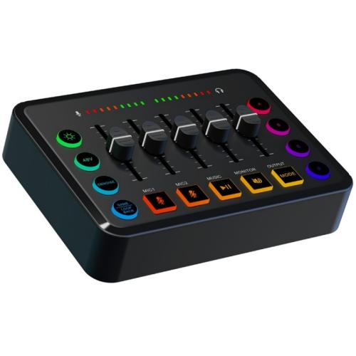 F9 48V Live Streaming Sound Card Audio Mixer Power Voice Changer with RGB Light(Black)