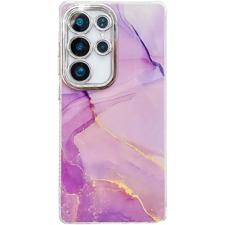 

For Samsung Galaxy S23 Ultra 5G Electroplated Marble Texture Phone Case(Gold Purple Red M15)