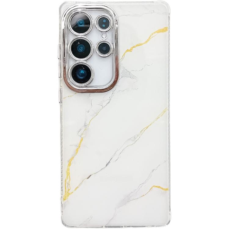 

For Samsung Galaxy S24 Ultra 5G Electroplated Marble Texture Phone Case(Gold White M1)