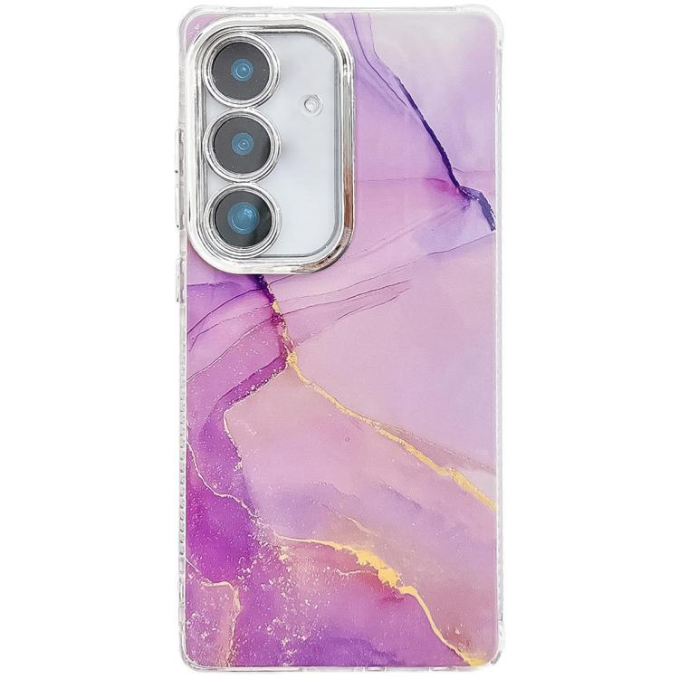 

For Samsung Galaxy S25 5G Electroplated Marble Texture Phone Case(Gold Purple Red M15)