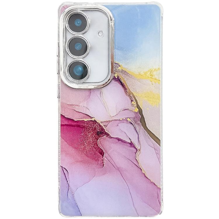 

For Samsung Galaxy S25+ 5G Electroplated Marble Texture Phone Case(Gold Pink Red M12)