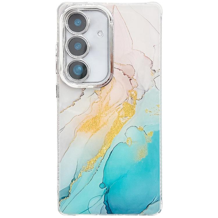 

For Samsung Galaxy S25+ 5G Electroplated Marble Texture Phone Case(Yellow Green M13)
