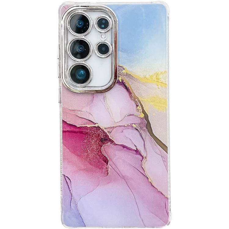 

For Samsung Galaxy S25 Ultra 5G Electroplated Marble Texture Phone Case(Gold Pink Red M12)