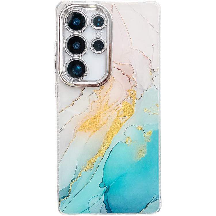 

For Samsung Galaxy S25 Ultra 5G Electroplated Marble Texture Phone Case(Yellow Green M13)