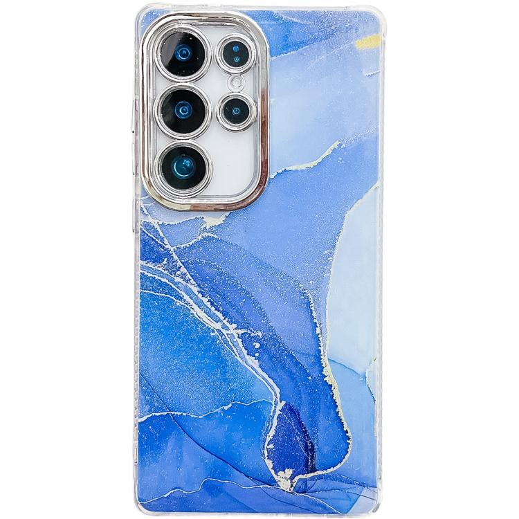 

For Samsung Galaxy S25 Ultra 5G Electroplated Marble Texture Phone Case(Dark Blue M16)