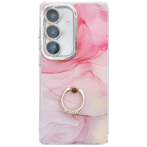 

For Samsung Galaxy A56 5G Electroplated Marble Texture Ring Holder Phone Case(Pink S2)