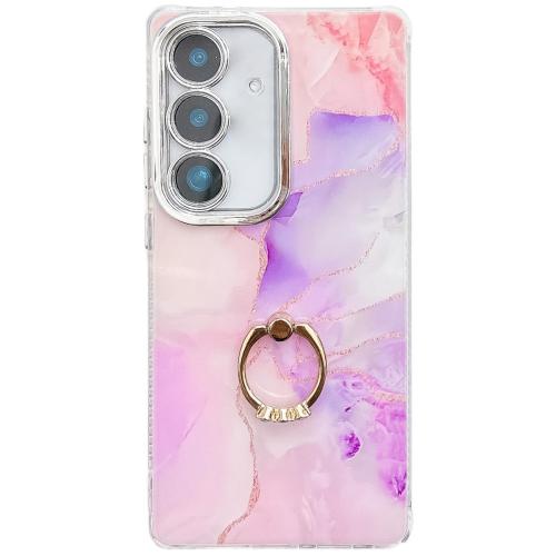 

For Samsung Galaxy S24 FE 5G Electroplated Marble Texture Ring Holder Phone Case(Pink Purple S4)