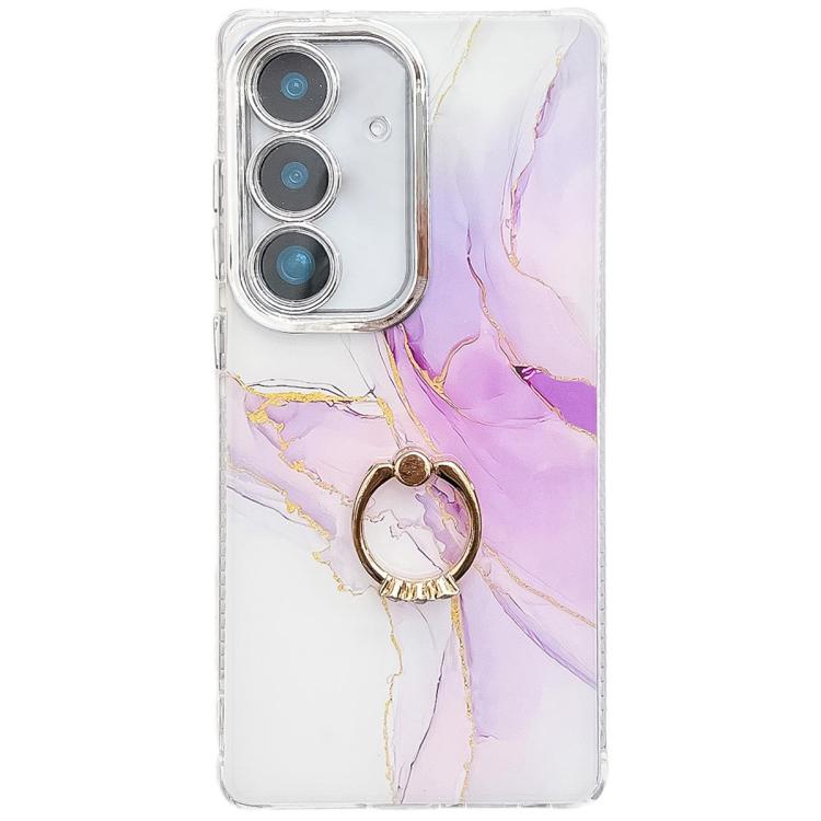 

For Samsung Galaxy S24 FE 5G Electroplated Marble Texture Ring Holder Phone Case(Light Purple S6)