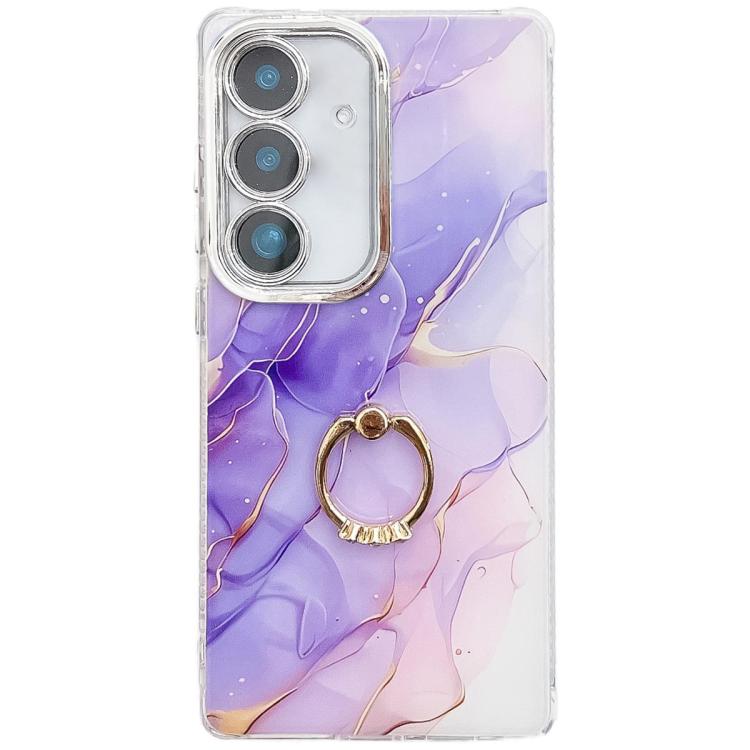 

For Samsung Galaxy S24+ 5G Electroplated Marble Texture Ring Holder Phone Case(Purple S3)