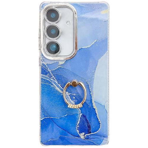 

For Samsung Galaxy S24+ 5G Electroplated Marble Texture Ring Holder Phone Case(Dark Blue S16)