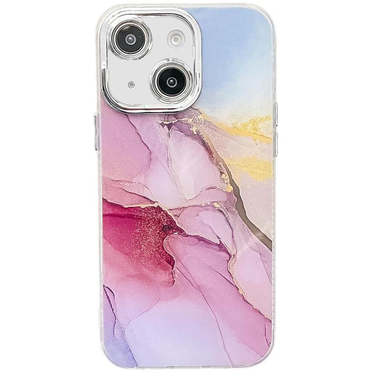 

For iPhone 13 Electroplated Marble Texture Phone Case(Gold Pink Red M12)